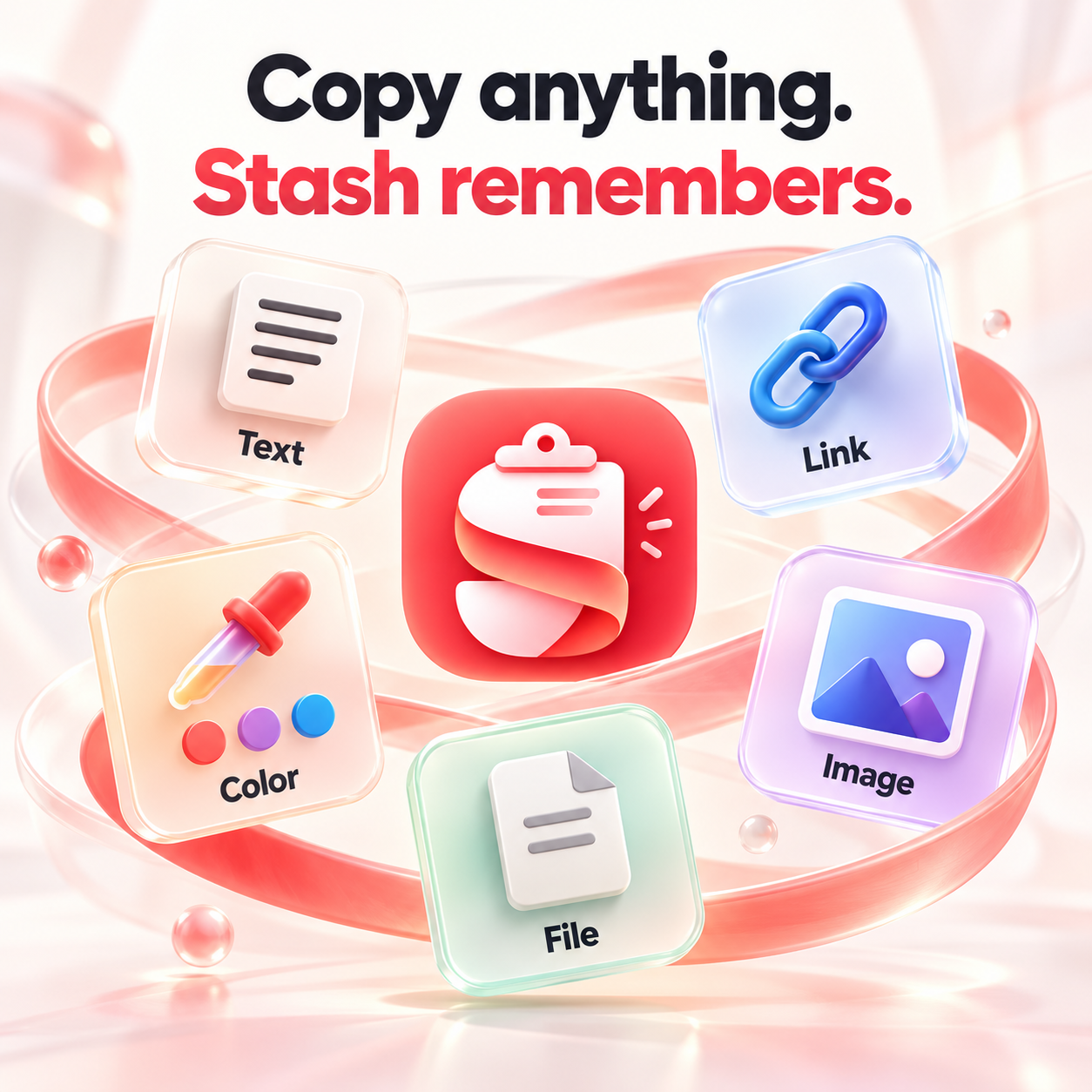 Text, link, color, image and file content supported by Stash